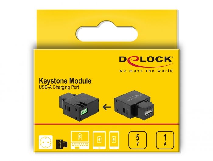 DeLock Keystone Module USB Type-A Charging Port 1 A Black