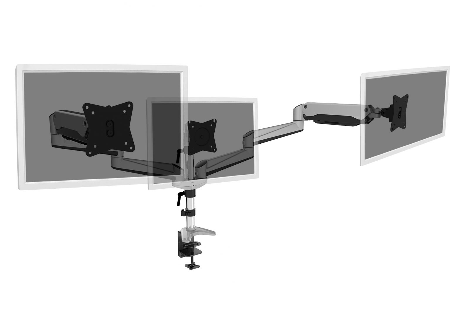 Digitus DA-90363 Universal Triple Monitor Table Mount With Gas Spring And Clamp Mount Silver