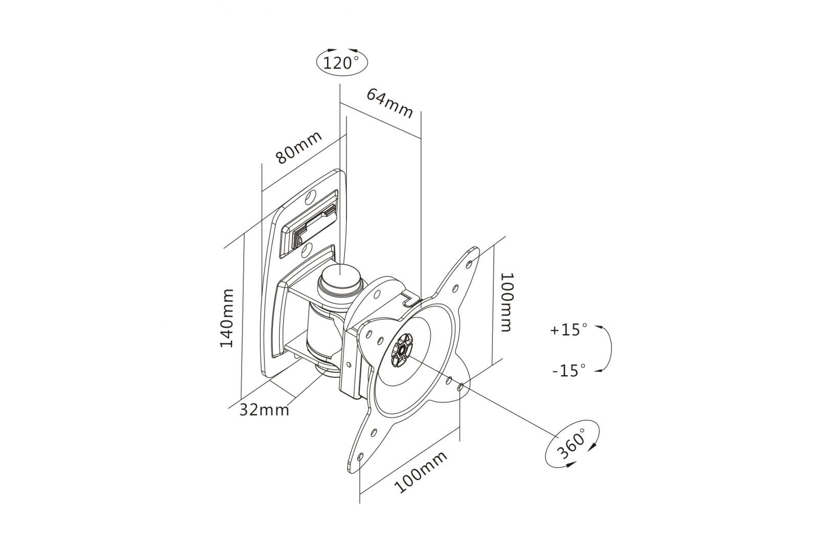 Digitus DA-90350 Universal Wall Mount With Swivel Function Black