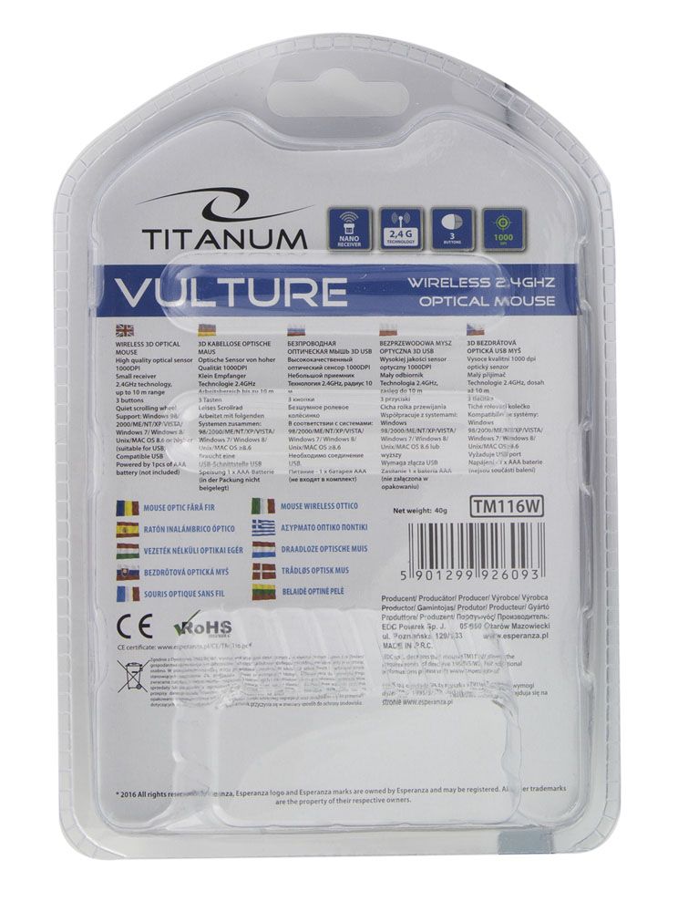 Esperanza Titanum Vulture Wireless mouse Black/White