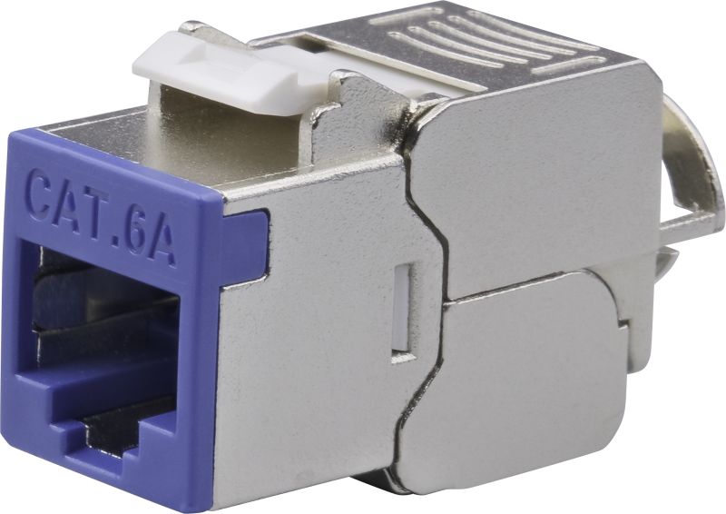 Nestron Keystone STP csatlakozó; Cat6A; 180°; szerszám nélkül szerelhető; kék