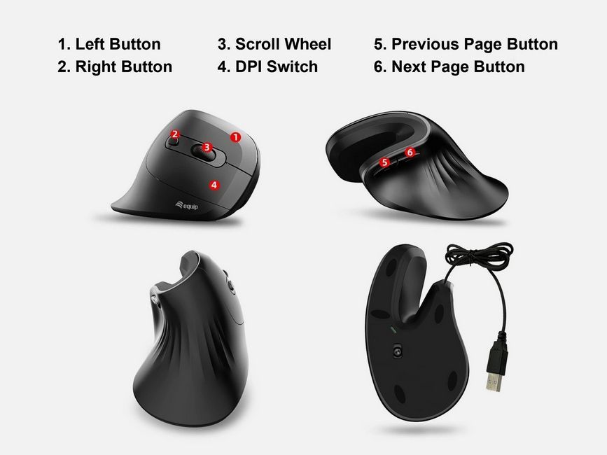 EQuip Vertical Ergonomic Wired Mouse Black
