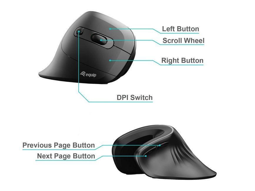 EQuip Vertical Ergonomic Wired Mouse Black