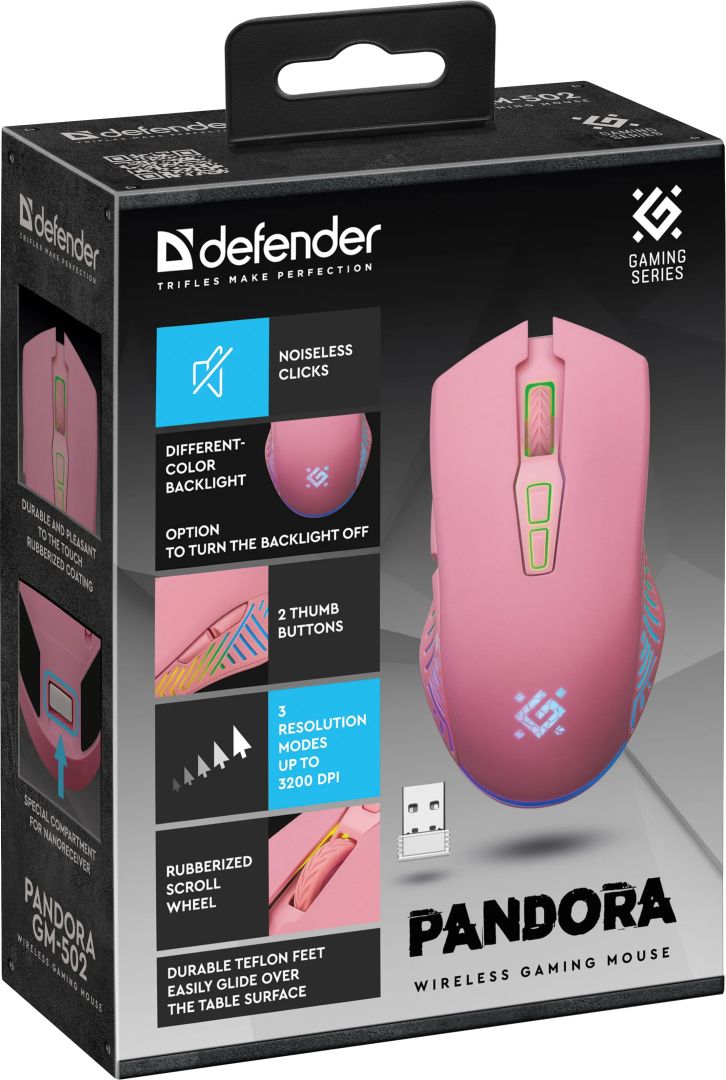 Defender Pandora GM-502 Wireless Gaming Mouse Pink