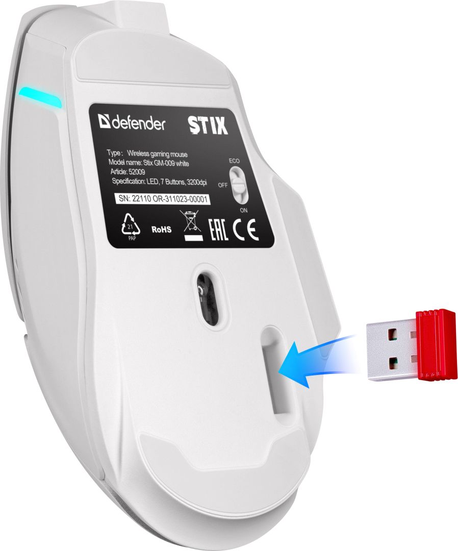 Defender Stix GM-009 Wireless Gaming Mouse White