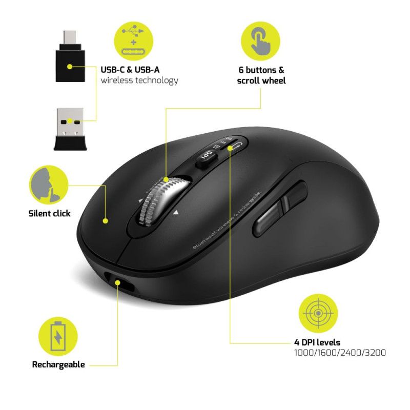 Port Designs 900707CW Wireless  Rechargeable Bluetooth Expert Mouse Black
