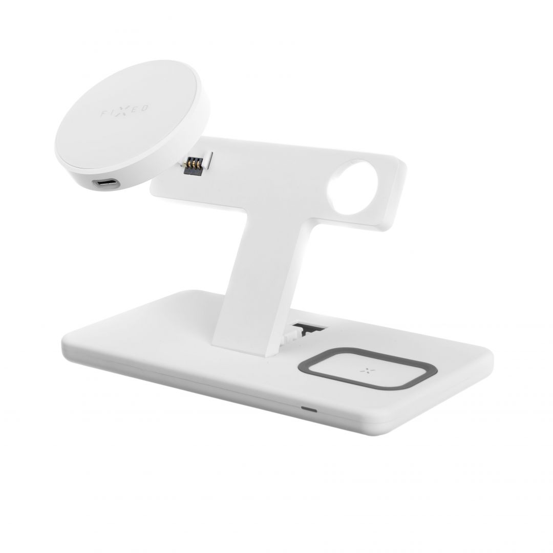 FIXED MagPowerstation vezetéknélküli töltő MagSafe támogatással, Apple iPhone/Watch/Airpods, fehér