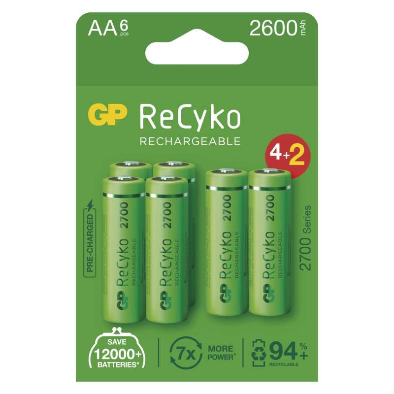 GP ReCyko 2600mAh AA Ni-MH akkumulátor 4+2db/csomag