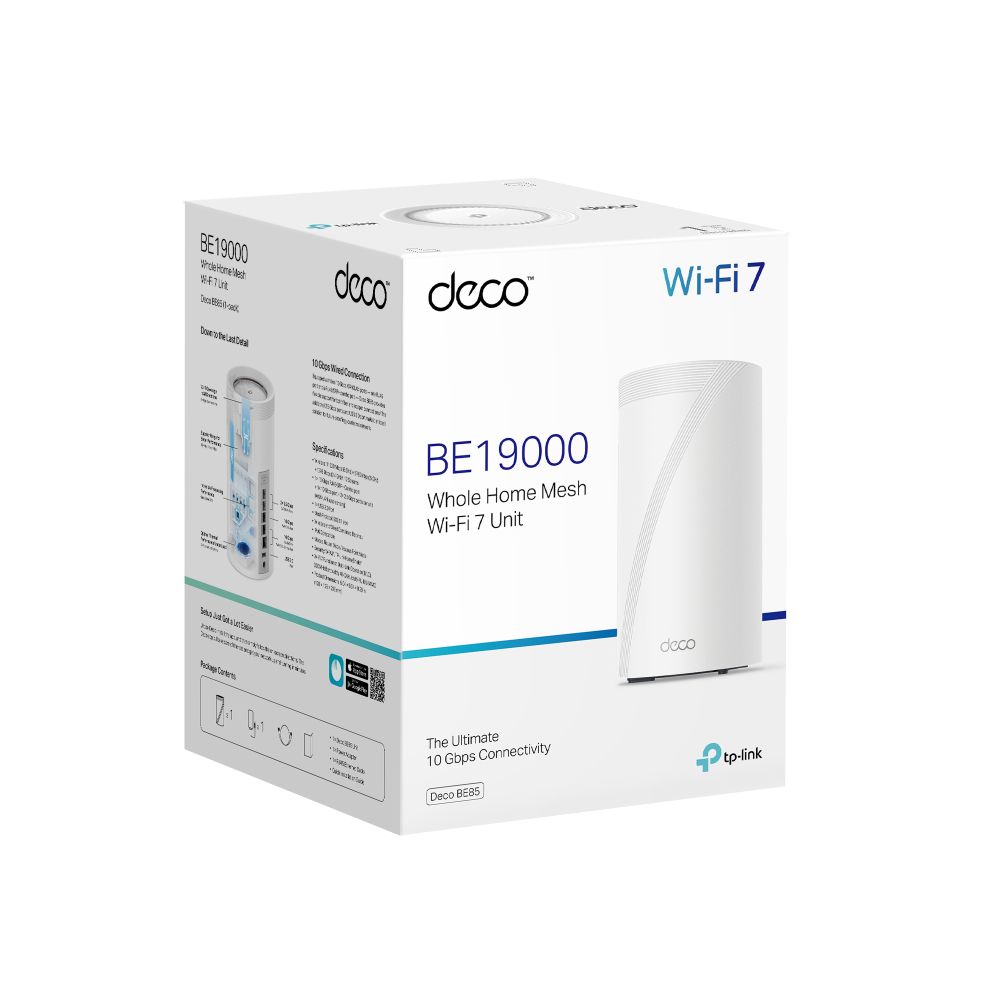 TP-Link Deco BE85 E19000 Tri-Band Whole Home Mesh WiFi 7 System (1 Pack)