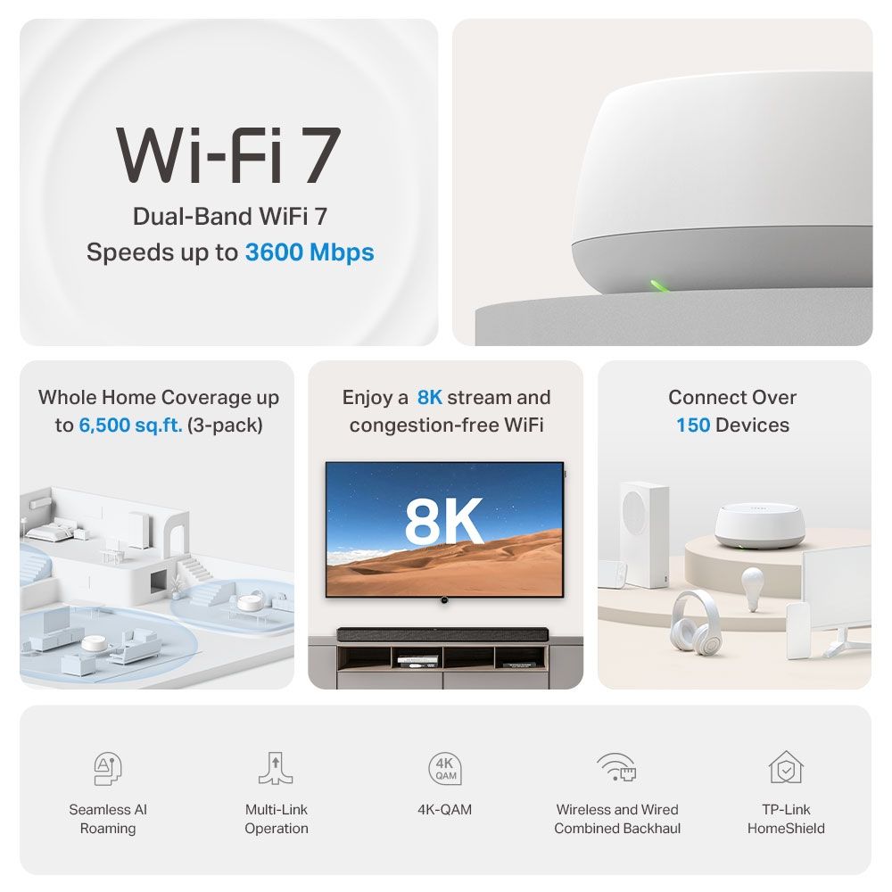 TP-Link Deco BE22 BE3600 Whole Home Mesh WiFi 7 System (2 Pack)