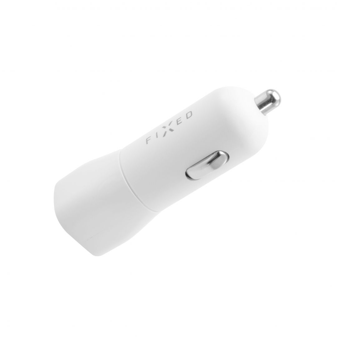 FIXED set of car charger with USB-C output and USB-C/Lightning cable, PD support, 1 meter, MFI, 18W, Fehér