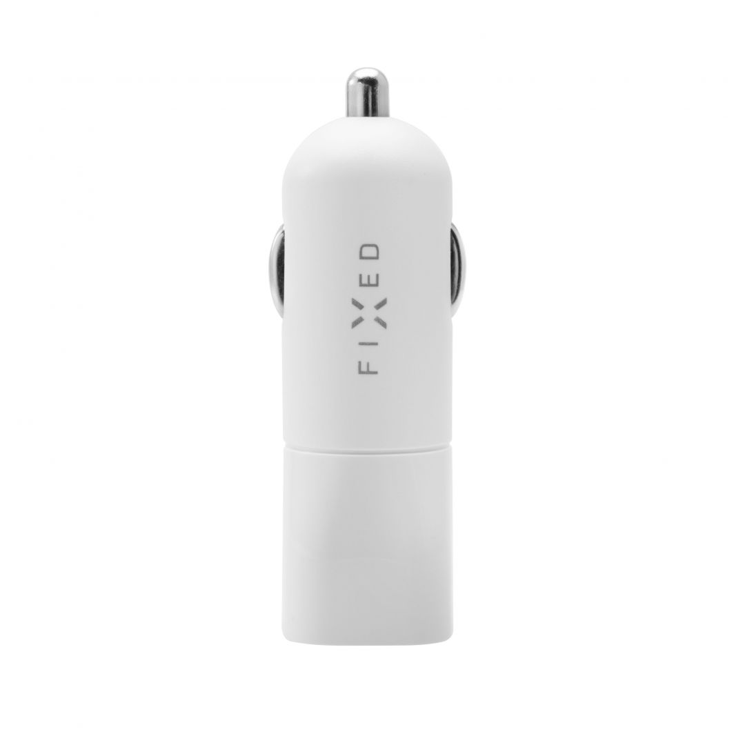 FIXED set of car charger with USB-C output and USB-C/Lightning cable, PD support, 1 meter, MFI, 18W, Fehér