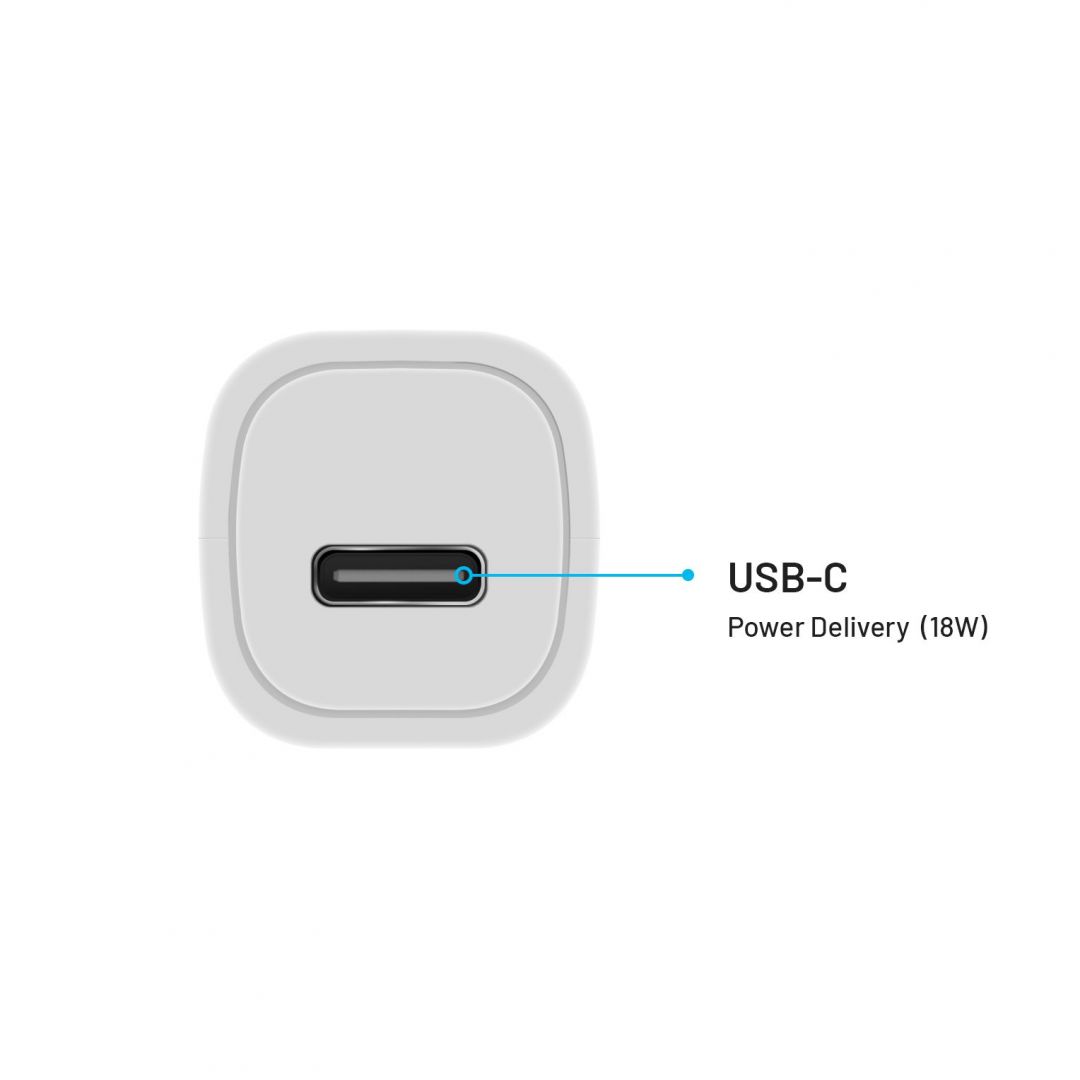 FIXED set of car charger with USB-C output and USB-C/Lightning cable, PD support, 1 meter, MFI, 18W, Fehér