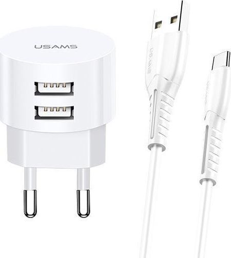 Usams T20 2,1A Dual USB Charger + Micro USB Cable 1m White