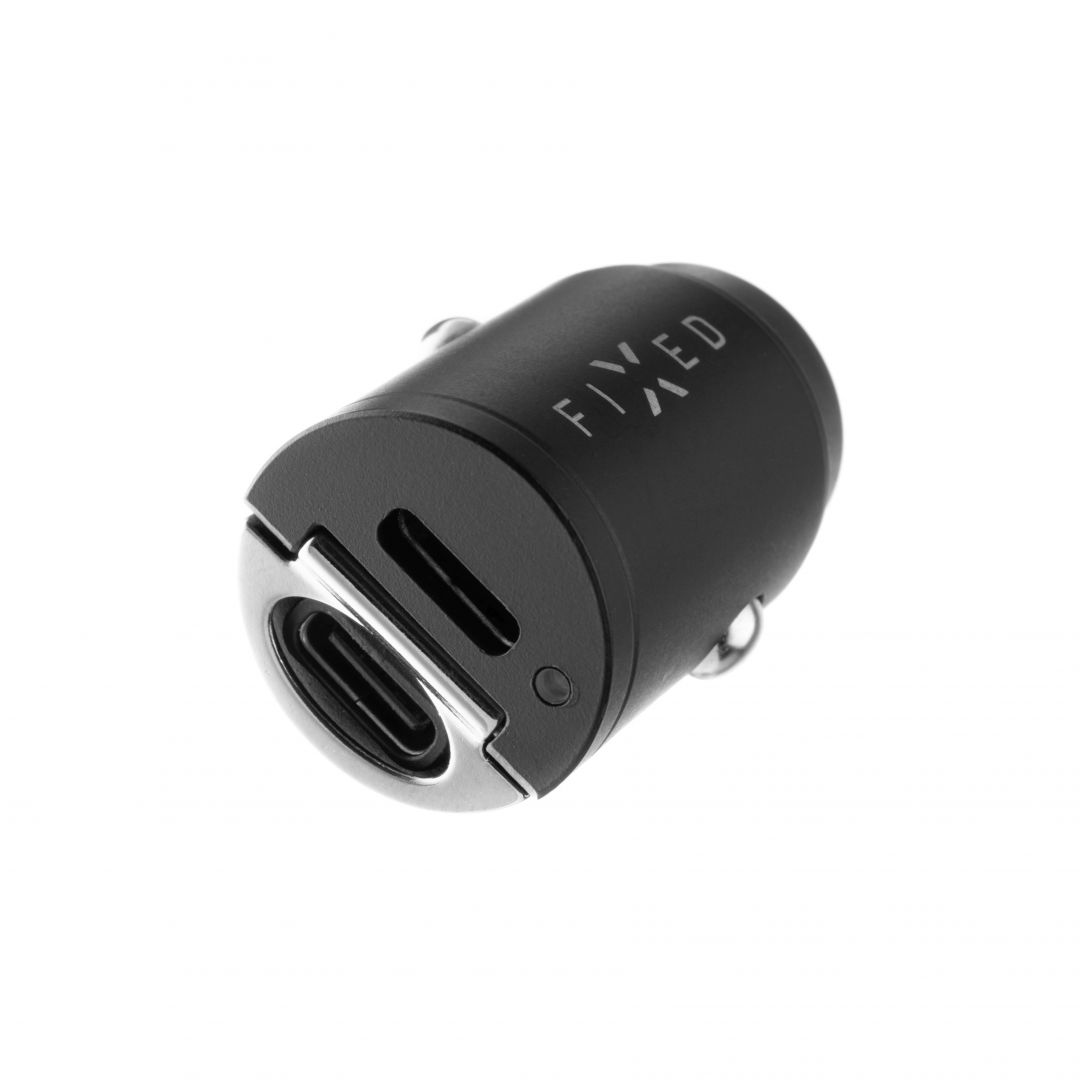 FIXED Dual USB-C autós töltő, 30W, fekete