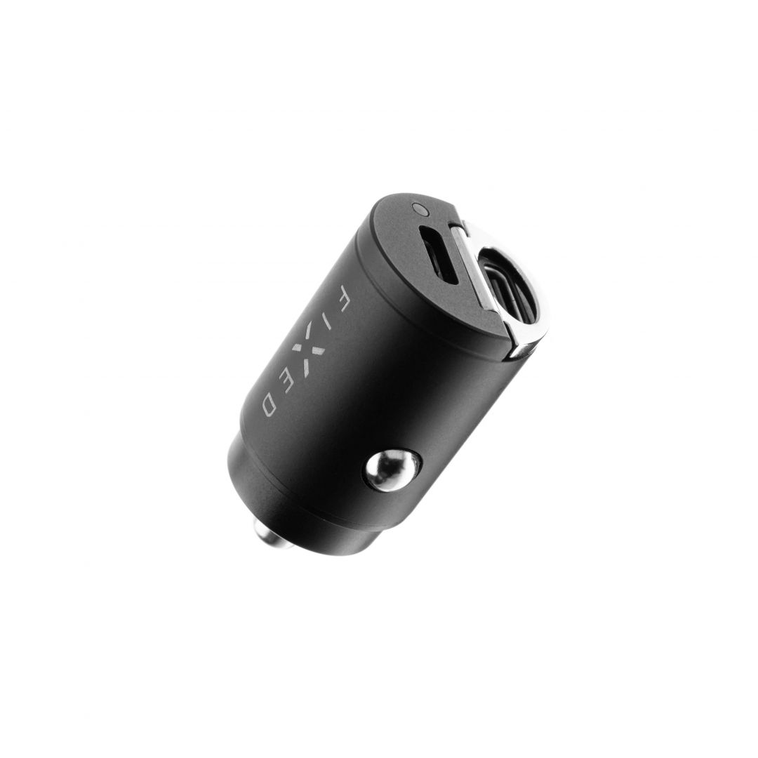 FIXED Dual USB-C autós töltő, 30W, fekete