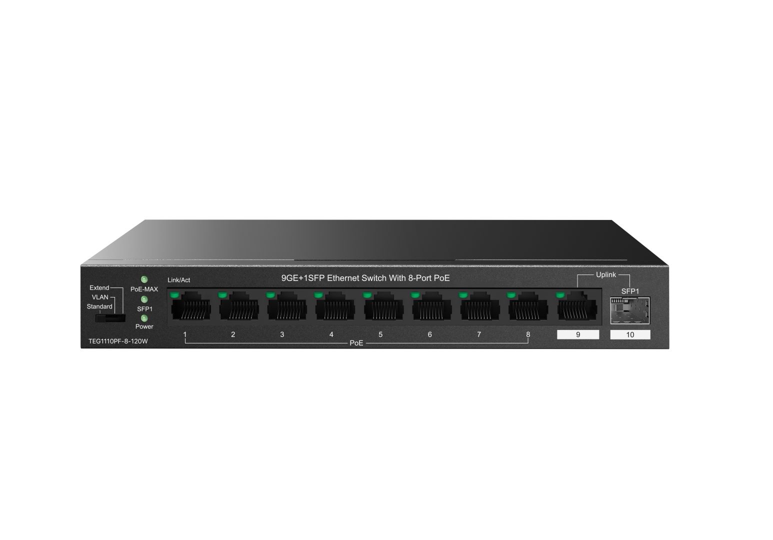 Tenda TEG1110PF-8-120W  9GE+1SFP Ethernet Switch With 8-Port PoE