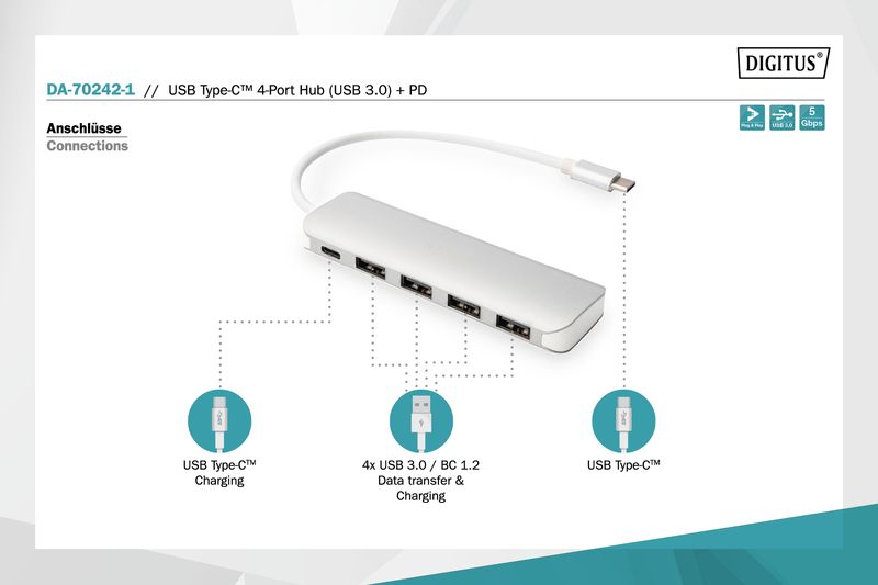 Digitus DA-70242-1 USB Type-C 4 port hub (USB 3.0) + PD