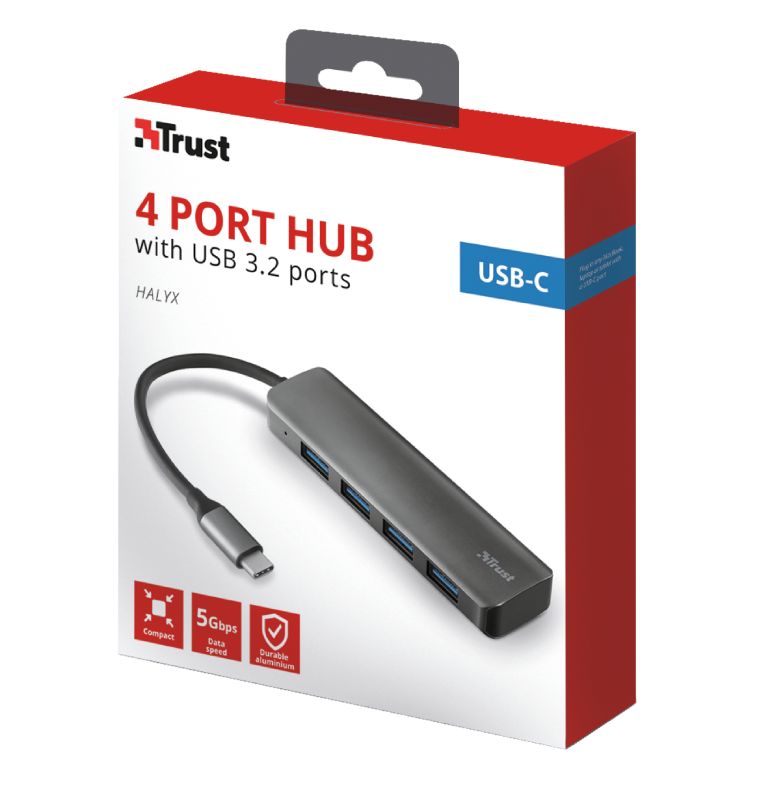 Trust Halyx Aluminium USB-C to 4-Port USB-A 3.2 Hub Black