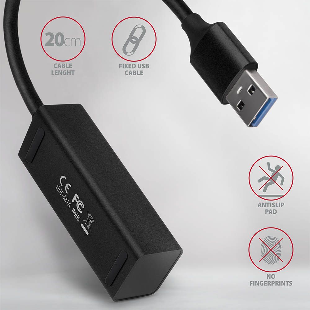 AXAGON HUE-M1A SuperSpeed USB-A Mini Hub 4-Portos USB3.2 HUB Metal black