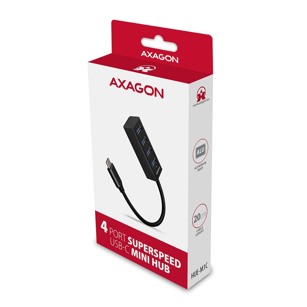 AXAGON HUE-M1C USB3.2 Type-C Hub 4-port metal black