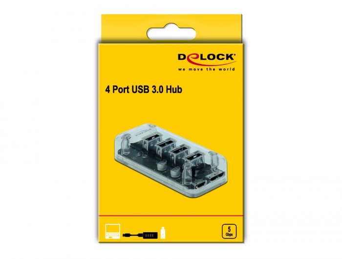 DeLock External USB 3.0 Hub with 4Ports Transparent