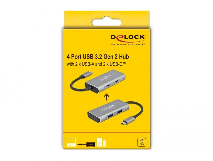DeLock External USB 3.2 Gen 2 USB Type-C Hub with 2x USB Type-A and 2 x USB Type-C