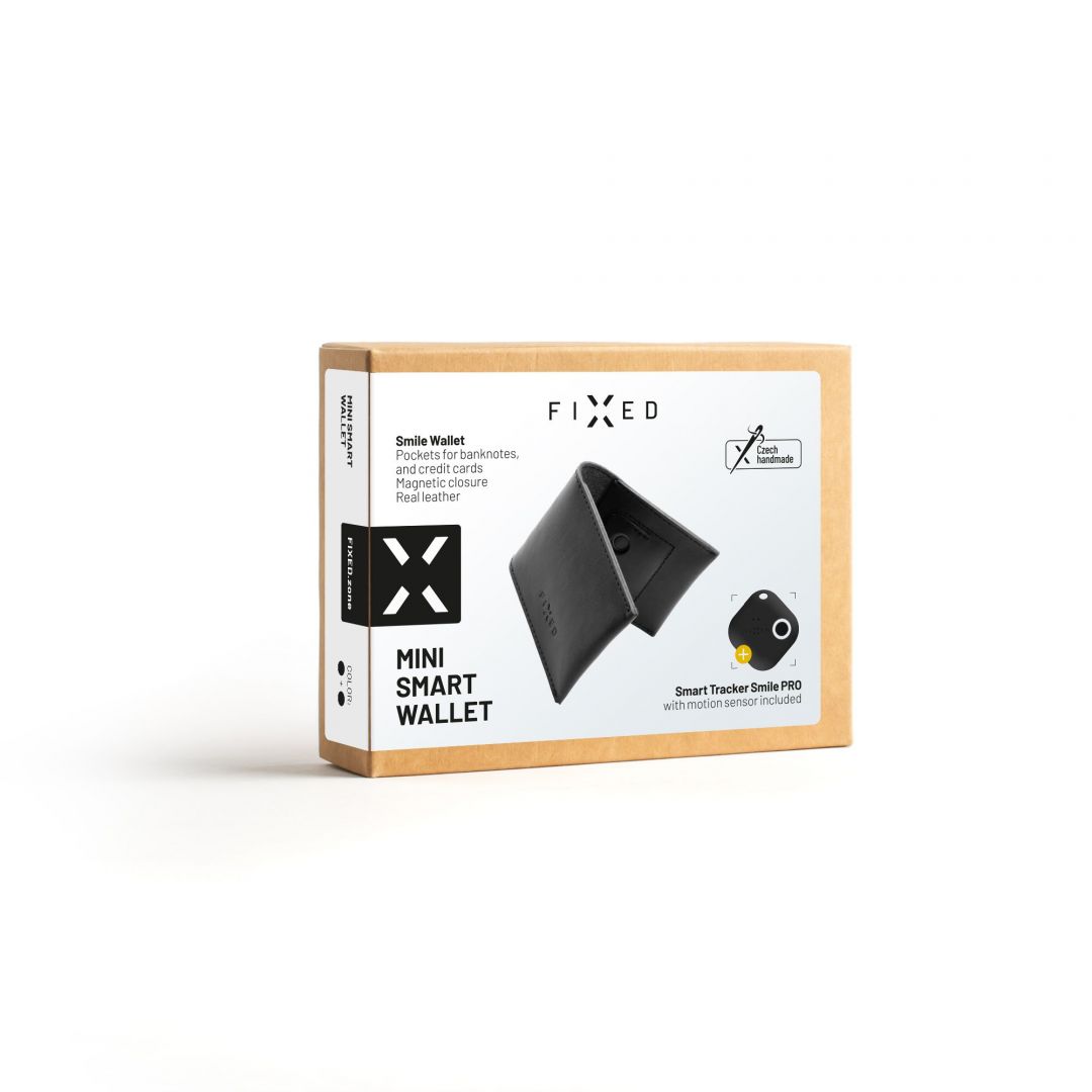 FIXED Bőr pénztárca Smile Wallet with smart tracker Smile PRO Fekete