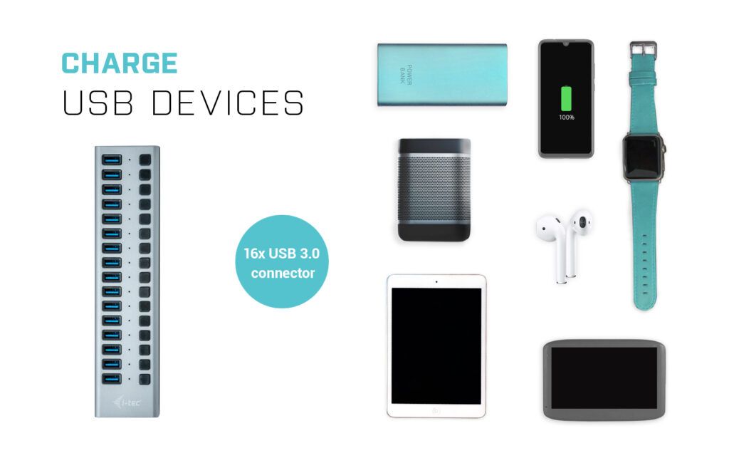 I-TEC 16 port USB 3.0 Charging Hub+Power Adapter 90W Grey