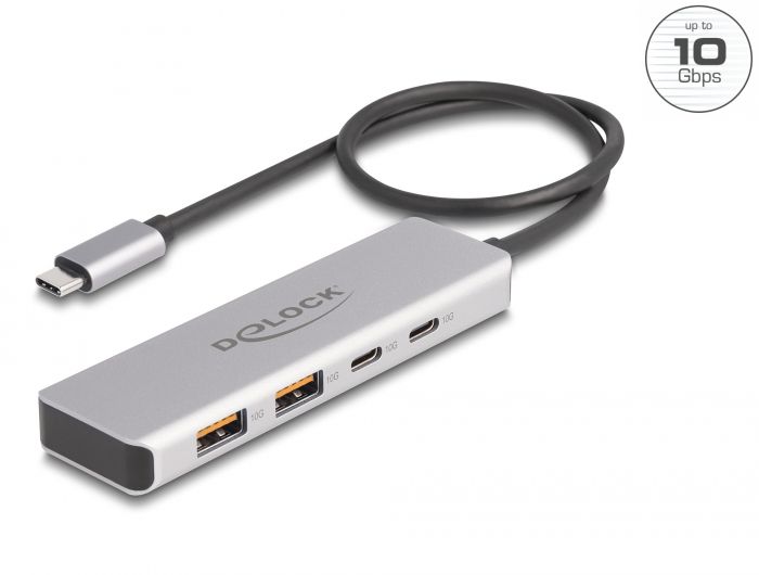 DeLock 4-port USB Type-A USB Type-C Hub 0,35m Grey