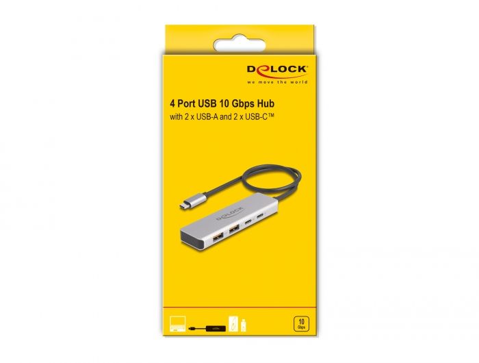 DeLock 4-port USB Type-A USB Type-C Hub 0,35m Grey