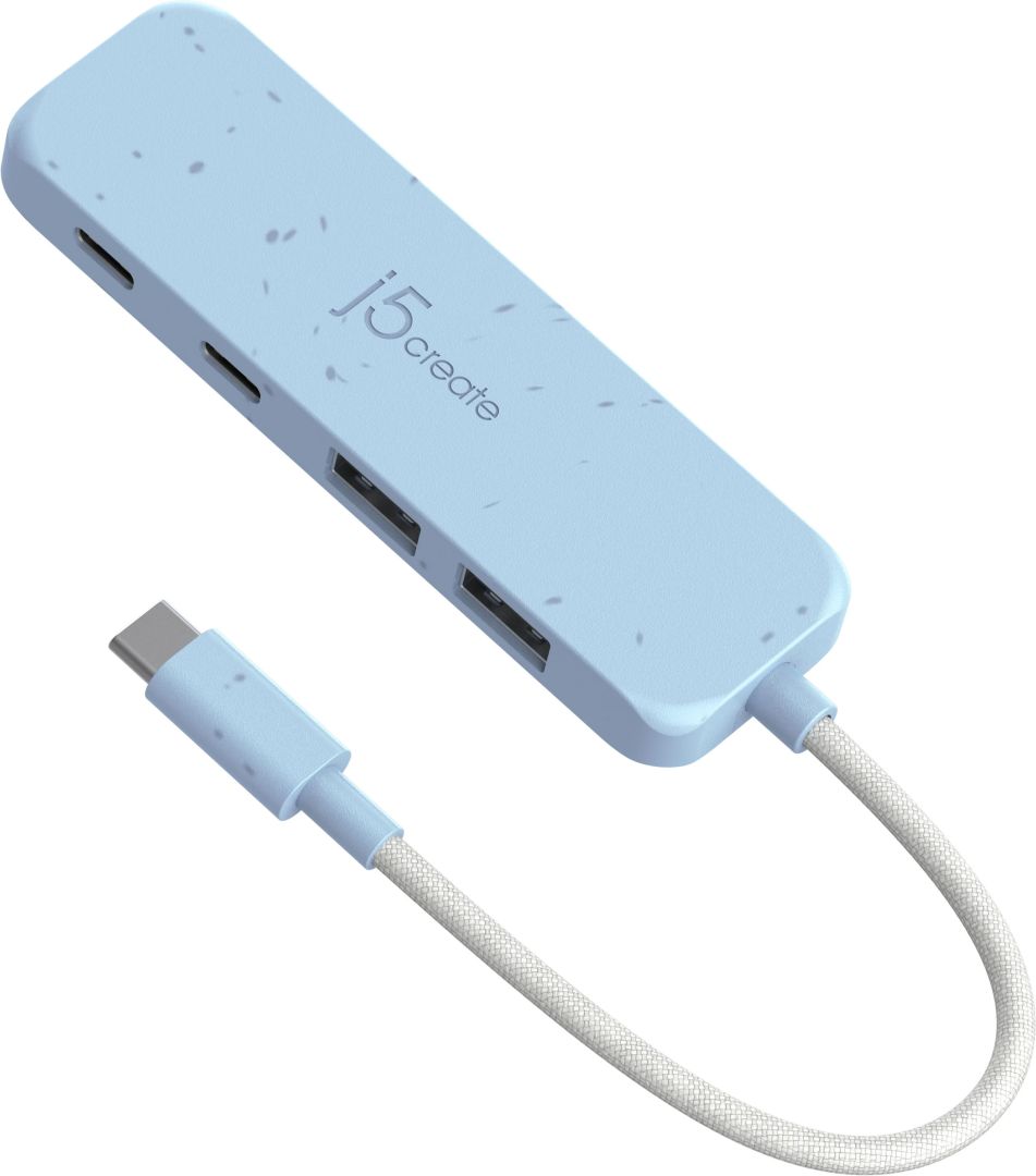 j5create Eco-Friendly USB-C to 4-Port Type-C & Type-A Gen 2 Hub Cyan