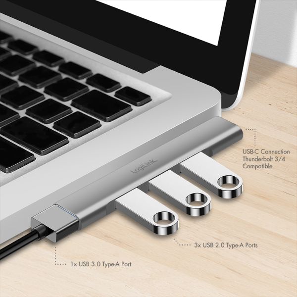 Logilink UA0437 Ultraslim 4-Port USB-C-Hub Aluminium