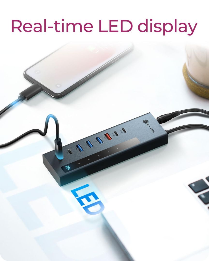 Raidsonic IcyBox IB-HUB1743-CPD 9-portos USB3.2 HUB Black