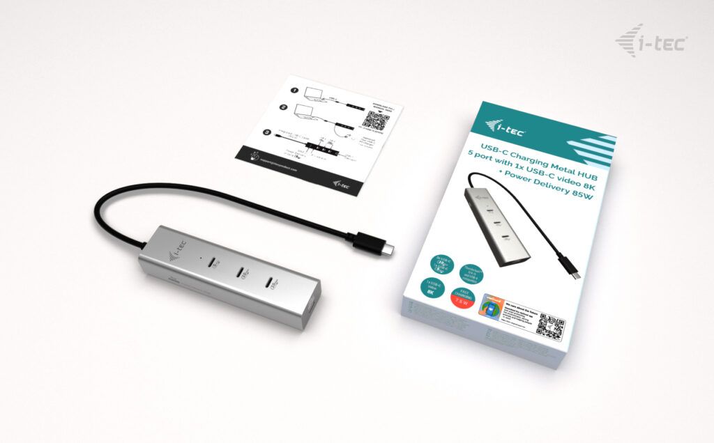 I-TEC USB-C Charging Metal HUB 5port with USB-C video 8K + Power Delivery 85W