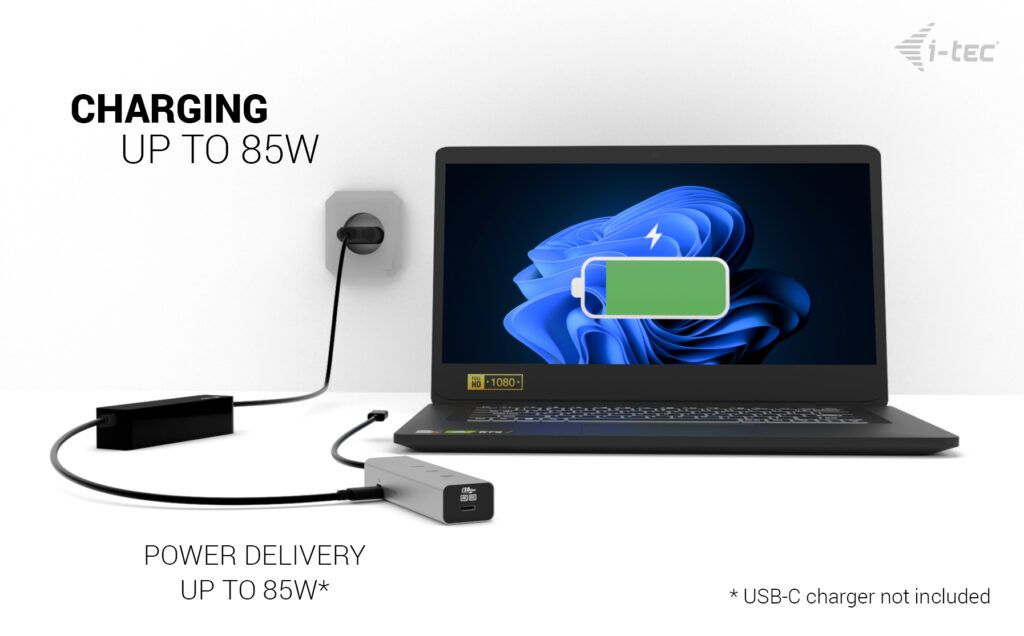I-TEC USB-C Charging Metal HUB 5port with USB-C video 8K + Power Delivery 85W