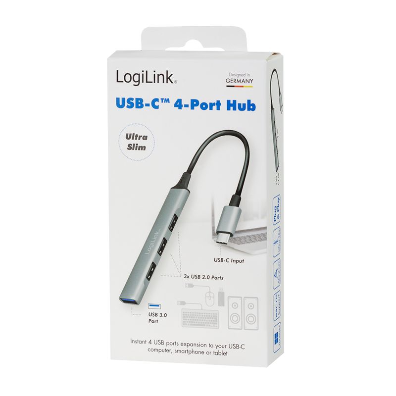 Logilink UA0392 USB 3.2 Gen1 Type-C 4-port slim hub Grey