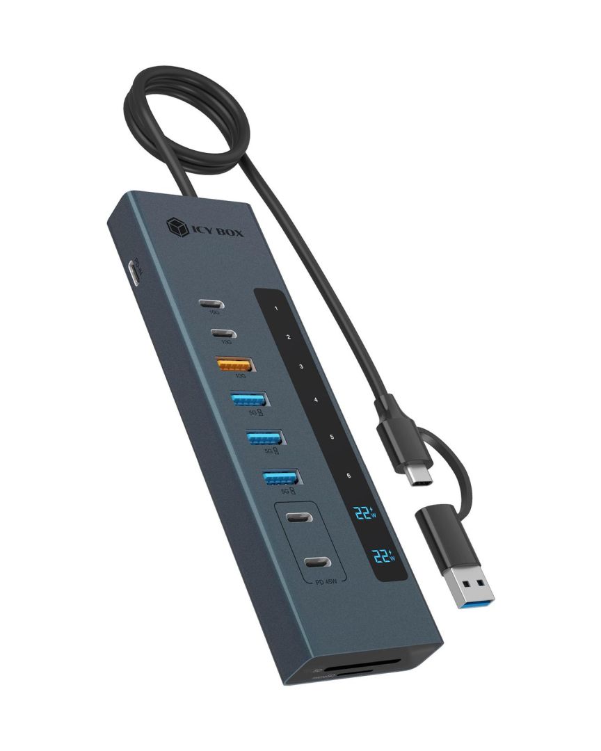 Raidsonic IcyBox IB-HUB1742CR-C2PD 11-portos USB3.2 HUB Black