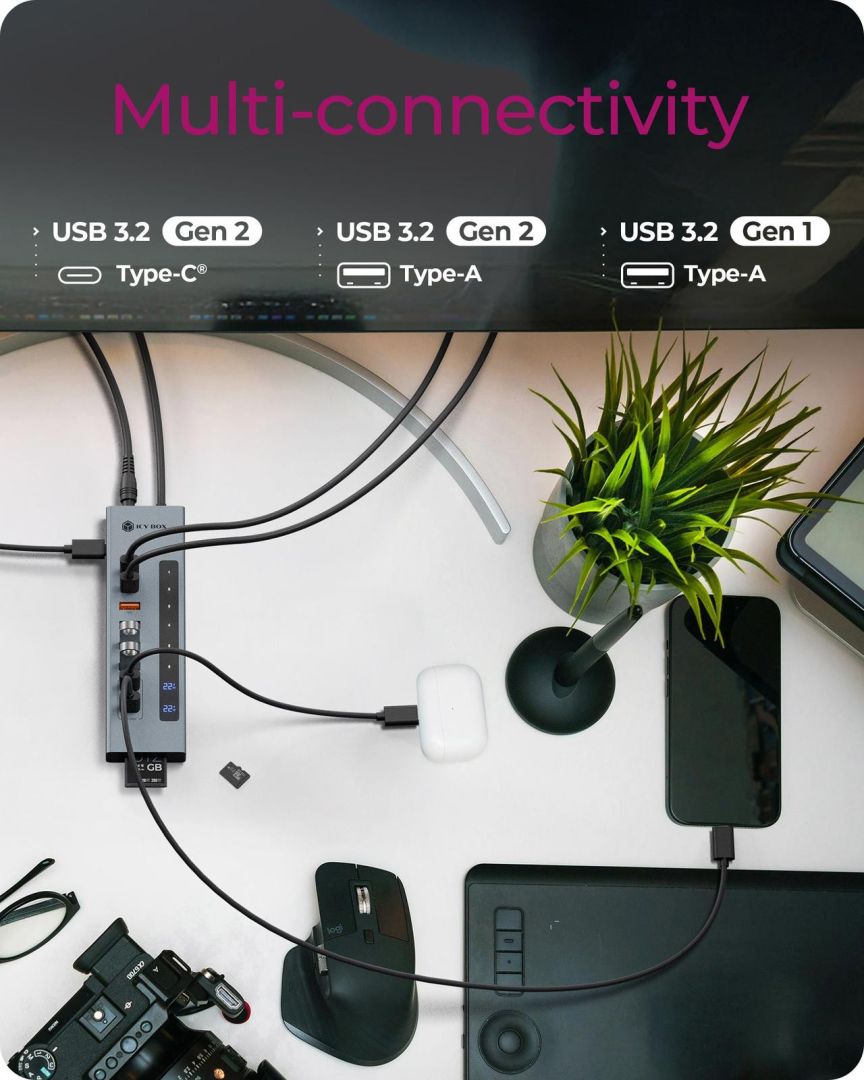 Raidsonic IcyBox IB-HUB1742CR-C2PD 11-portos USB3.2 HUB Black