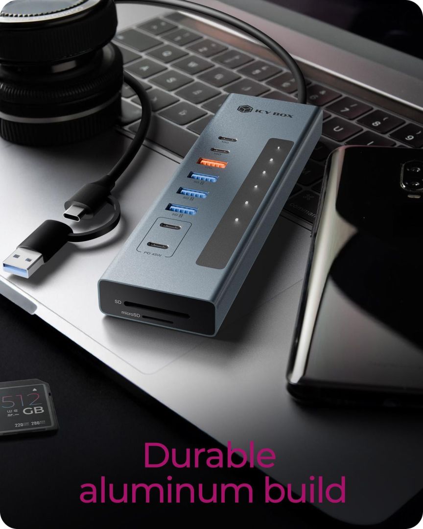 Raidsonic IcyBox IB-HUB1742CR-C2PD 11-portos USB3.2 HUB Black