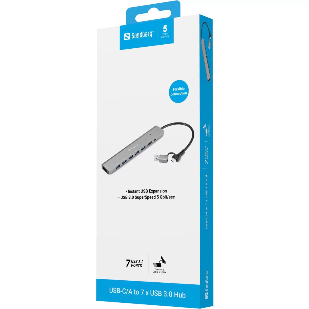 Sandberg 7-portos USB3.0 HUB Silver