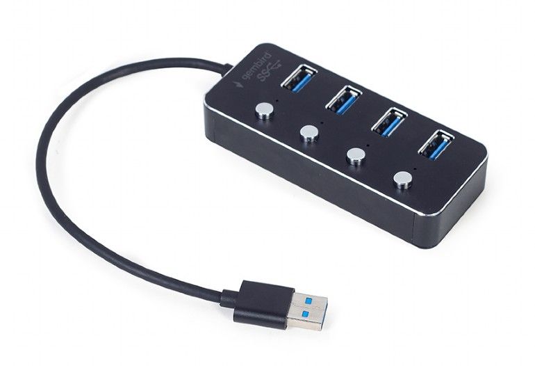 Gembird UHB-U3P4P-01 USB 3.1 (Gen 1) powered 4-port hub with switches Black