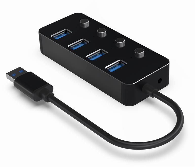 Gembird UHB-U3P4P-01 USB 3.1 (Gen 1) powered 4-port hub with switches Black
