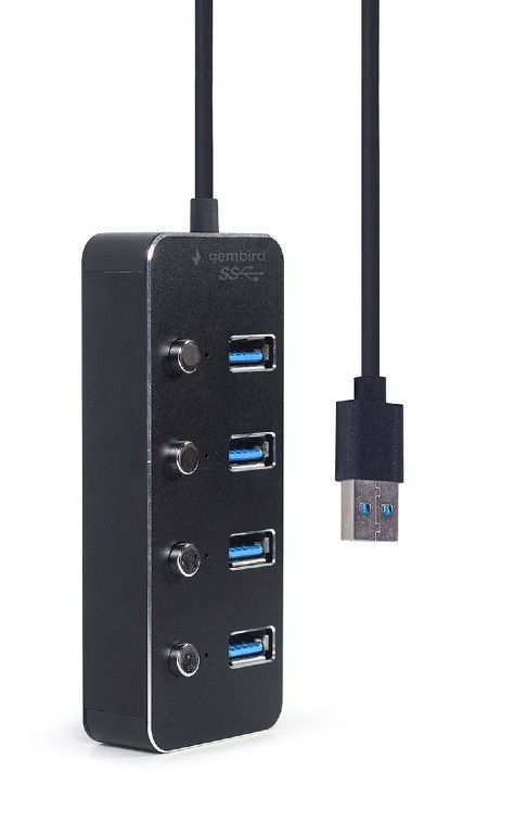 Gembird UHB-U3P4P-01 USB 3.1 (Gen 1) powered 4-port hub with switches Black