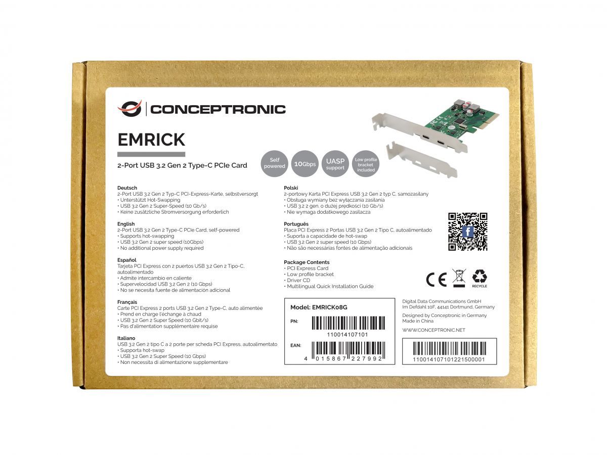 Conceptronic  EMRICK08G 2-Port USB 3.2 Gen 2 Type-C PCIe Card