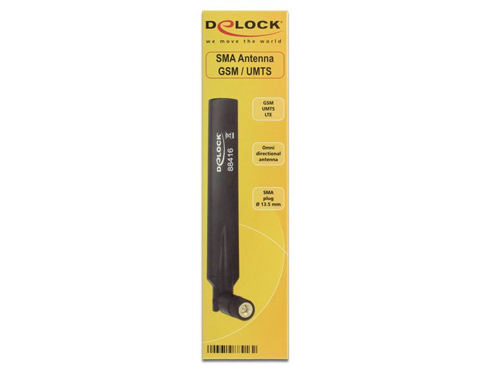 DeLock GSM / UMTS Antenna SMA plug 1.0 - 3.5 dBi omnidirectional with tilt joint black