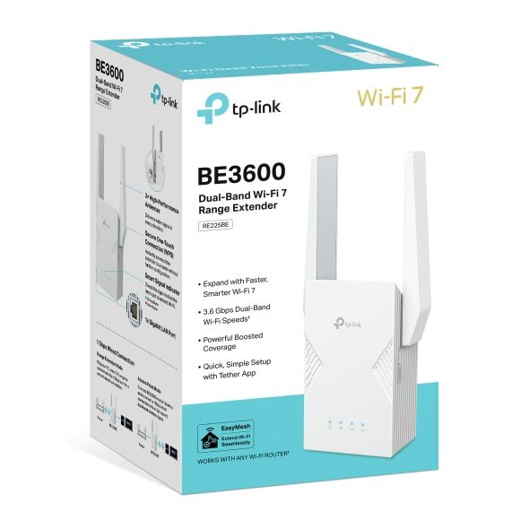 TP-Link RE225BE BE3600 Dual-Band Wi-Fi 7 Range Extender White