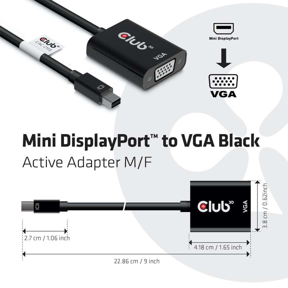 Club3D MiniDisplayPort to VGA Active Adapter M/F Black