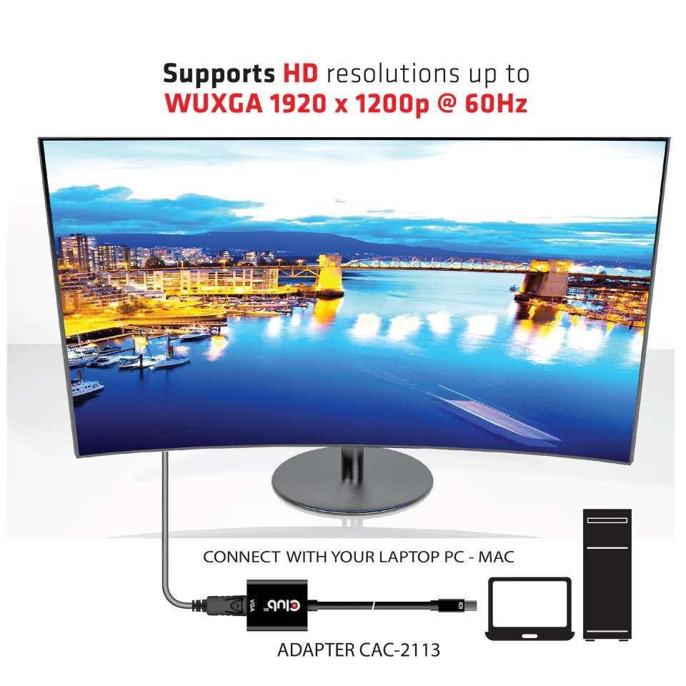 Club3D MiniDisplayPort to VGA Active Adapter M/F Black