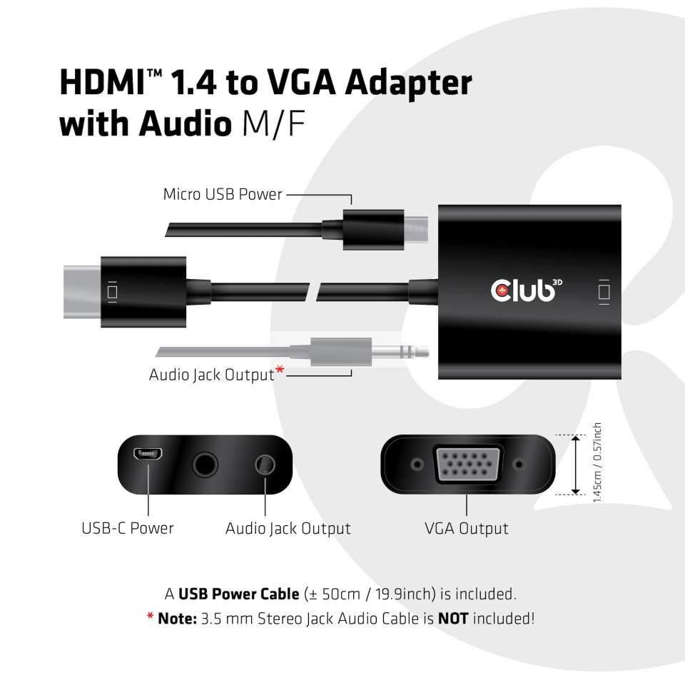 Club3D HDMI 1.4 to VGA Adapter with Audio M/F